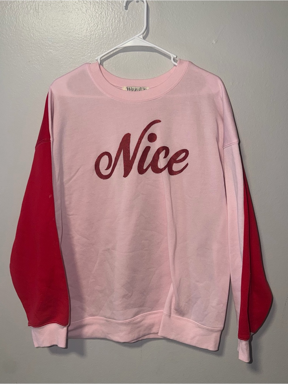 Wound Up "Nice" Script Sweatshirt - Pink & Red